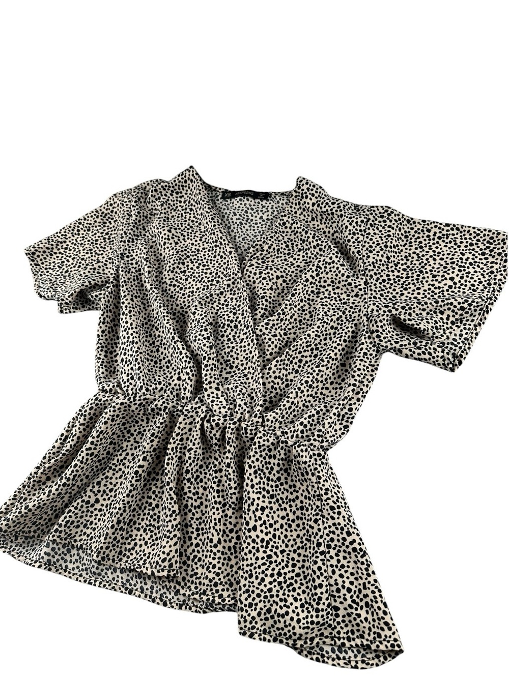 Hesperus Cheetah Leopard Print Faux Wrap Peplum Blouse Top XS - Picture 3 of 13
